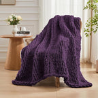 Carriediosa Chunky Knit Throw Blanket 50" X 60", 100% Hand Made Large Chenille Loop Yarn Soft Fluffy Throws for Couch Sofa Bed, Big Crochet Cozy Heavy Thick Cable Woven Blanket, Dark Purple