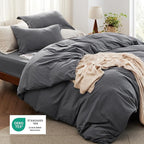Bedsure California King Size Duvet Cover with Fitted Sheet - 4 Pieces Prewashed Cotton-Like Extra Soft Bedding Set, Includes 1 Duvet Cover 104x98 Inches, 2 Pillow Shams, 1 Fitted Sheet, Dark Grey