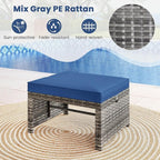Tangkula 2 Pieces Patio PE Rattan Ottomans, Multipurpose Outdoor Footstool Footrest Additional Seating Side Table with Soft Zippered Cushions for Deck, Garden, and Yard (Navy Blue)