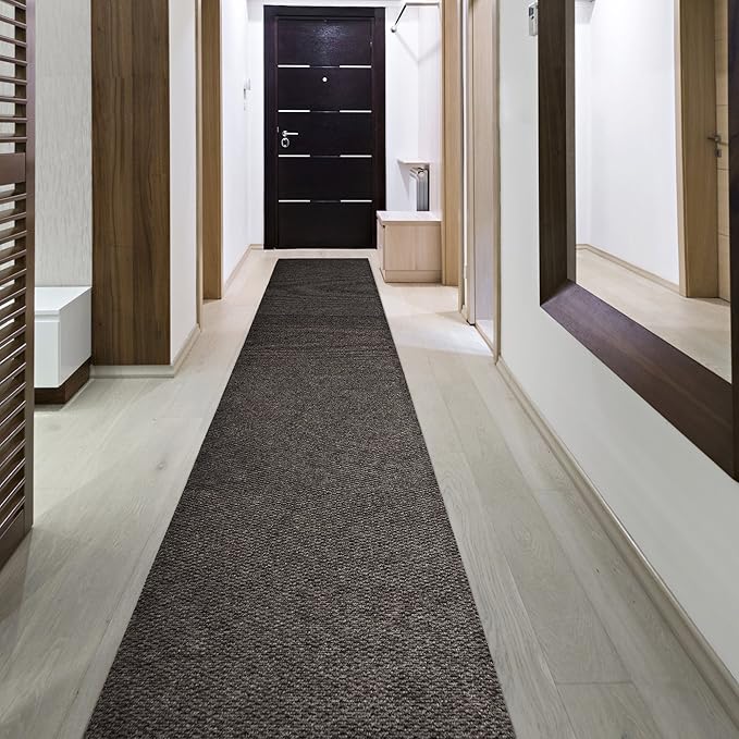 iCustomRug Hallway Runner Rug – 3x16ft Brown, Indoor/Outdoor, Non-Slip Rubber Backing, Low-Profile All-Weather Carpet, Non-Shedding & Easy Care, Entryway Mat Ideal for High Traffic Areas