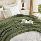 Carriediosa Chunky Knit Throw Blanket 50" X 60", 100% Hand Made Large Chenille Loop Yarn Soft Fluffy Throws for Couch Sofa Bed, Big Crochet Cozy Heavy Thick Cable Woven Blankets, Olive Green