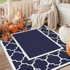 GENIMO 5' x 8' Outdoor Rug Waterproof for Patio Fall Decor, Foldable Reversible Plastic Straw Area Rugs Mat for Camper, Outside Carpet for Rv, Deck, Porch, Picnic, Beach, Balcony, Blue & White