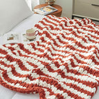 Amélie Home Chunky Knit Throw Blanket for Couch, Soft Chenille Crochet Blanket for Sofa, 50"x60", Burnt Orange & White Striped