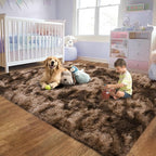 9x12 Large Area Rugs for Living Room, Ultra Fluffy Plush Rug for Living Room Bedroom, Thick Fluffy Carpet for Girls Boys Kids Room, Non Slip Dorm Rug for Home Decor Aesthetic, Tie-Dyed Coffee