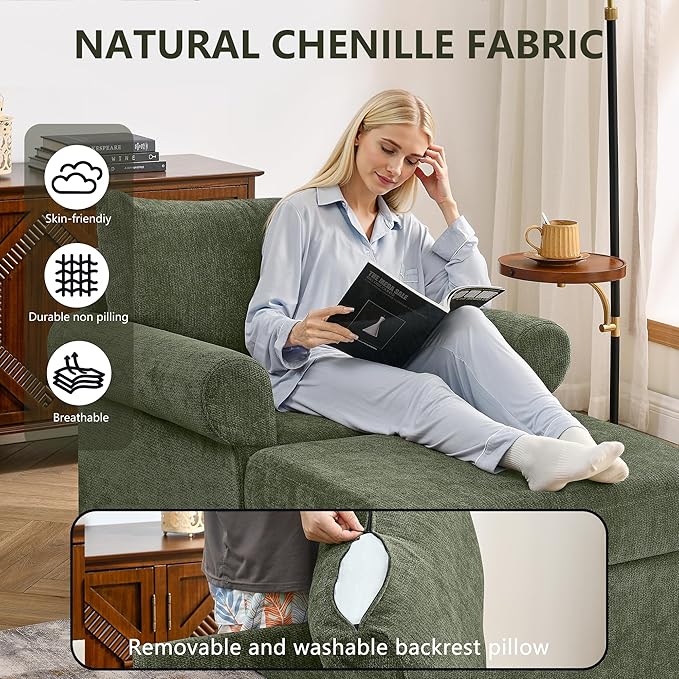 35.82” Accent Chair with Ottoman Upholstered Living Room Chairs for Reading Chair with Chaise Lounge Chairs Indoor, Comfortable Armchair for Bedroom (Green, 35.82")