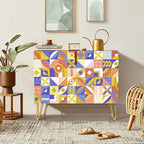 SIGNWIN Sideboard Buffet Cabinet, Kitchen Storage Cabinet with 2 Doors, Mid-Century Retro Vibrant, Cupboard Console Table for Dining Room - 35" L x 18" W x 29" H