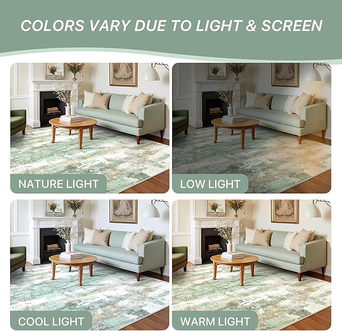 Runner Rug for Hallway Kitchen, 2x6 Machine Washable Runners Rug for Entryway, Light Green Soft Modern Abstract Throw Rugs, Low Pile Floor Carpet with Non Slip Backing