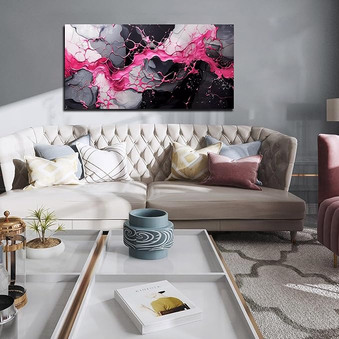 GUGIKA Pink Wall Art for Living Room, Abstract Canvas Wall Decor for Bedroom Decor, Modern Print Paintings, Size 24x48 Inches