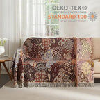 Boho Throw Blanket for Bed 80”x90”, 100% Cotton Woven Blanket for Couch Sofa, Ultra Soft 4-Layer Muslin Quilt with Patchwork Floral Printed, Farmhouse Bed Blanket/Cover for Living Room Decor