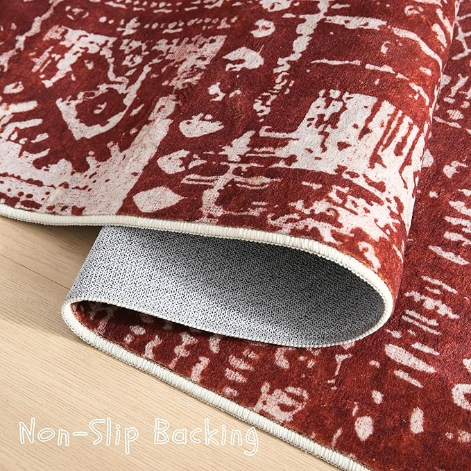 Rugcomf Living Room Rug 6x9 Rug Machine Washable Boho Area Rug Non Slip Moroccan Vintage Low Pile Large Rug for Living Room, Bedroom, Farmhouse, Dining Room, Kids Playroom(Terracotta)