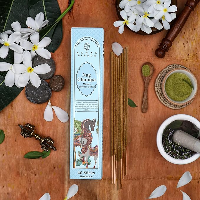 Incense Sticks, Nag Champa Incense, Made with Natural Ingredients, Hand Rolled Aromatic Masala, 40 Stick Pack, 45-60 Minute Burn Time, Best for Home Fragrance, Meditation, Yoga, Spiritual Healing