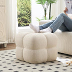 Zesthouse Square Pouf Ottoman Footstool, Modern Ottoman Coffee Table for Living Room, Beige Linen Stool Foot Rest, Upholstered Poofy Stool for Couch, Cute Vanity Chair Backless for Makeup Room Bedroom