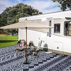 GAOMON Outdoor Rugs Patio Camping Waterproof Rug 6'x9' Plastic Straw Patio Rug Portable for Campers, Outside RVs Mat for Patios Clearance, Backyard Porch, Balcony, Dark Blue/White(Bohemia)