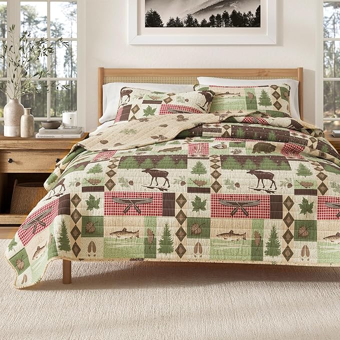 Great Bay Home 2-Piece Reversible Rustic Lodge Bedspread Twin Size Quilt with 1 Sham. All-Season Quilt Set. Wilder Collection (Twin/Twin XL)
