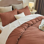 Bedsure Cotton Duvet Cover Queen - 100% Cotton Waffle Weave Burnt Orange Duvet Cover Queen Size, GentleSoft™ and Breathable Bedding Set for All Season, 3 Pieces, 90"x90"