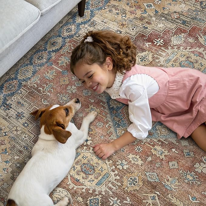 GENIMO Runner Rug 2x5 Non Slip Machine Washable Vintage Hallway Runner Rug, Low Pile Lightweight Rugs for Entryway, Hallway, Kitchen and Corridor, Antique Red