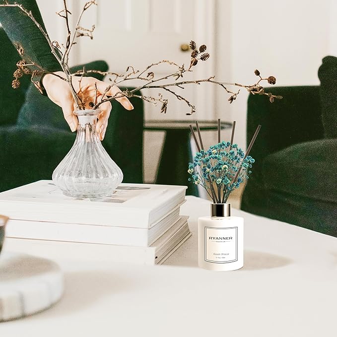 Reed Diffuser Set,5.1oz Ocean Breeze Scent Diffuser with Sticks Home Fragrance Reed Diffuser with Essential Oil for Bathroom Shelf Decor&Air Freshener,Home Bathroom Office Decor & Gifts