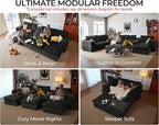 124.8'' Oversized Modular Sofa Comfy Cloud Couch with Storage, Extra Wide Sectional Sofa for Living Room, Covers Washable, 3-Seater, Chenille, Black