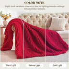 Carriediosa Chunky Knit Throw Blanket 50" X 60", 100% Hand Made Large Chenille Loop Yarn Soft Fluffy Throws for Couch Sofa Bed, Big Crochet Cozy Heavy Thick Cable Woven Blankets, Red