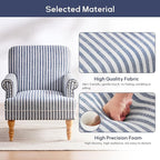 HUIMO Linen Fabric Accent Chair, Mid-Century Modern Armchair with Solid Wood Legs, Single Sofa Chair,Upholstered Reading Club Chair (1, Dark Blue and White Stripe)