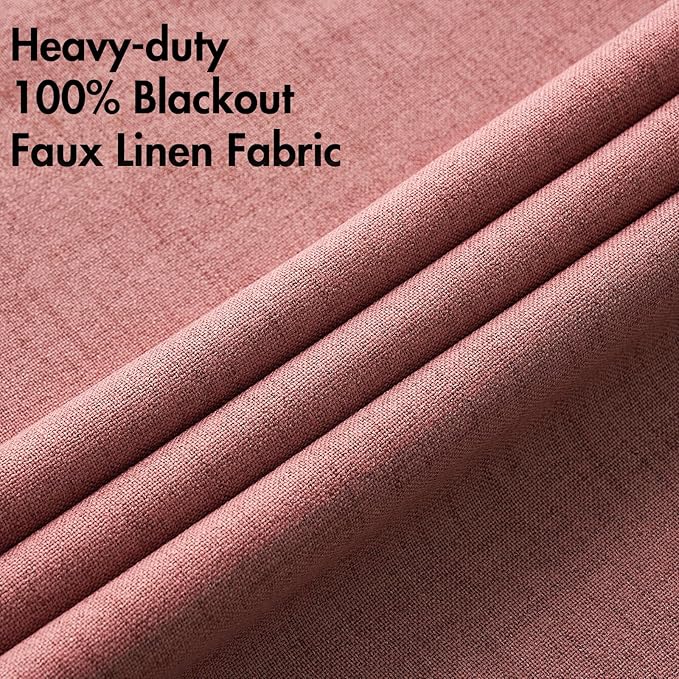 MIULEE 100% Blackout Linen Textured Curtains for Bedroom Solid Thermal Insulated Dusty Rose Grommet Room Darkening Curtains & Drapes Luxury Decor for Living Room Nursery 52 x 63 Inch (2 Panels)