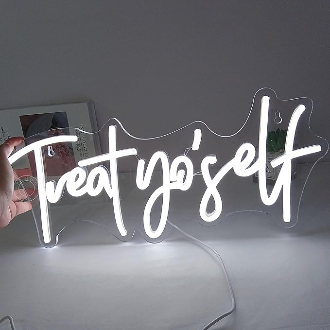 SYLHOME Treat Yourself Led Neon Light Sign Bedroom Kids Room Living Room Art Wall Decor Sign Home Family Birthday Wedding Party Light Up Sign USB 16.54" X 7.1" Cold White