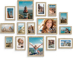 Vittanly 15 Pack Picture Frames Collage Wall Decor, Multi Sizes Including 3pcs 8x10, 6pcs 5x7 and 6pcs 4x6 Photo Frames, Gallery Frame Set for Wall or Tabletop Display, Light Wood
