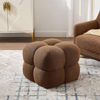 Zesthouse Square Pouf Ottoman Footstool, Modern Ottoman Coffee Table for Living Room, Poofy Boucle Stool Foot Rest, Upholstered Tufted Stool for Couch, Cube Makeup Vanity Chair Backless, Brown Reddish