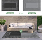 GENIMO Outdoor Rug 5'x8' Waterproof for Patio Decor, Reversible Outdoor Plastic Straw Rug Carpet, Camping Mats for Outdoor, RV, Backyard, Deck, Balcony, Picnic, Black & Grey