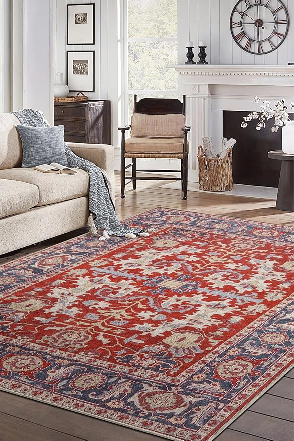 Keen Home Design 4x6 Rug - Machine Washable Area Rug with Non-Slip Backing, Ideal for Living Room, Dining Room, Bedroom - Vintage, Easy Clean, Durable, Low Pile Rug - (4' x 6')
