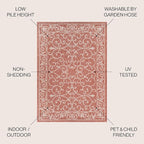 JONATHAN Y Vintage Filigree Indoor Outdoor Area Rug 5X8 Red/Beige, Charleston Textured Weave for Backyard, Patio, Porch, Easy-Cleaning, High Traffic, Pet-Friendly, Non-Shedding (SMB106B-5)