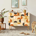 SIGNWIN Sideboard Buffet Cabinet, Kitchen Storage Cabinet with 2 Doors, Tan Brown Polygonstric, Cupboard Console Table for Dining Room - 35" L x 18" W x 29" H