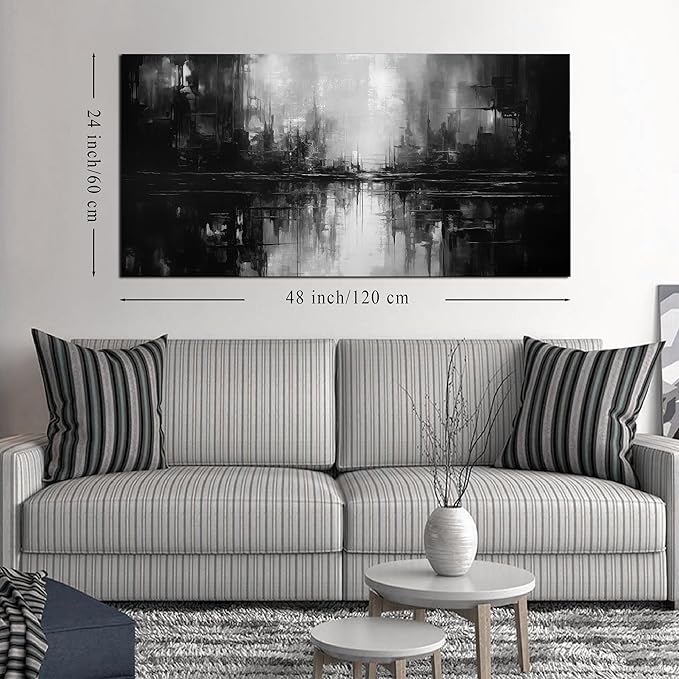TYTAUPT Abstract Canvas Wall Art For Living Room Black and White Wall Art For Office Bedroom Wall Decor 24 x 48 Inch
