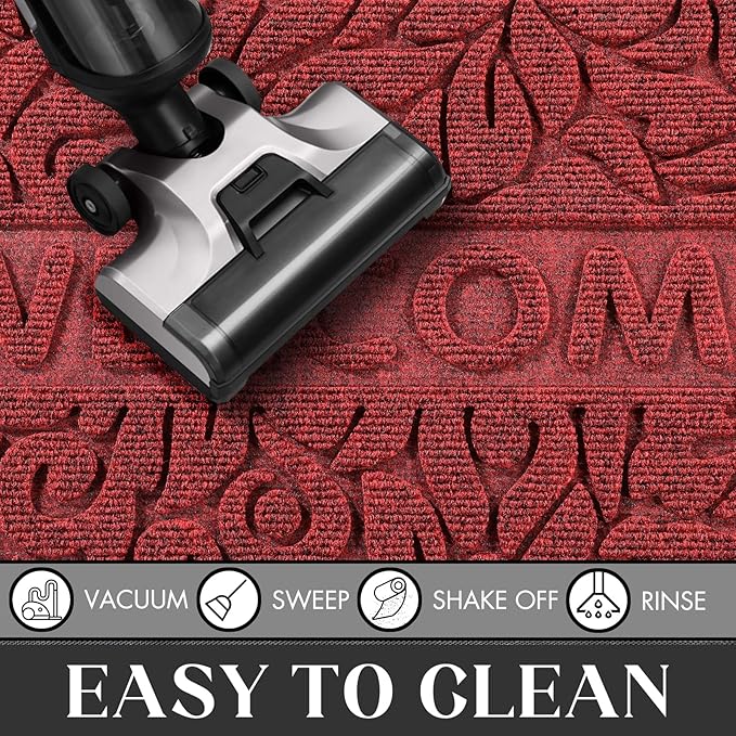 Yimobra Welcome Mat Outdoor, 36x24 Waterproof Large Door Mat Outside Entrance, All-Weather Non Slip Front Door Mat, Low-Profile Entryway Mat Indoor, Porch and Patio, Wine Red