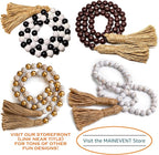 Farmhouse Wood Bead Garland Home Decor, Natural Wooden Garland for Tiered Tray, Decorative Tassel for Tier Tray, Rustic Beads Centerpiece Boho Table Decor, Beaded Accent White Washed