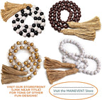 Farmhouse Wood Bead Garland Set of 2 with Tassels - Decorative Home Boho Beads