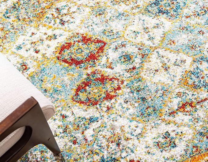 Unique Loom Rosso Collection Vintage, Traditional, Bohemian, Geometric, Distressed, Southwestern Area Rug, 8' 0" x 8' 0", Beige/Orange