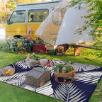 GENIMO Outdoor Rug 9' x 12' Waterproof for Patios Clearance, Reversible Outdoor Plastic Straw Camping Rug Carpet, Large Area Rugs Mats for RV, Camper, Deck, Balcony, Porch, Beach, Navy Blue&White