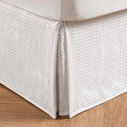 MIYE Pleated Waffle Weave Bed Skirt, Tailored Dust Ruffle 14 Inch Drop Easy Fit, Machine Washable (White, King - 14" Drop)