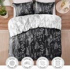 Love's cabin King Size Comforter Set Black - King Comforter Set, 3 Pieces Cute Floral Bedding Sets for All Seasons,1 Soft Reversible Botanical Flowers Comforter and 2 Pillow Shams