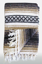 Del Mex Classic Mexican Blanket, Large Authentic Woven Falsa Throw (70"x50"), Artisan Southwest Décor for Beach, Yoga, Outdoors (Tan)