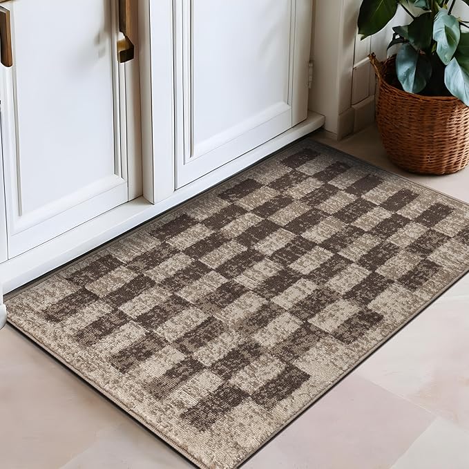Rugshop Beige Checkered Area Rug – Textured Grid Pattern Carpet for Living Room, Bedroom, or Office – Neutral Contemporary Soft Floor Décor 2' x 3' Beige