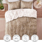 Love's cabin Light Taupe Comforter Set Queen - Queen Size Comforter Set, 3 Pieces Cute Floral Bedding Sets for All Seasons,1 Soft Reversible Botanical Flowers Comforter and 2 Pillow Shams