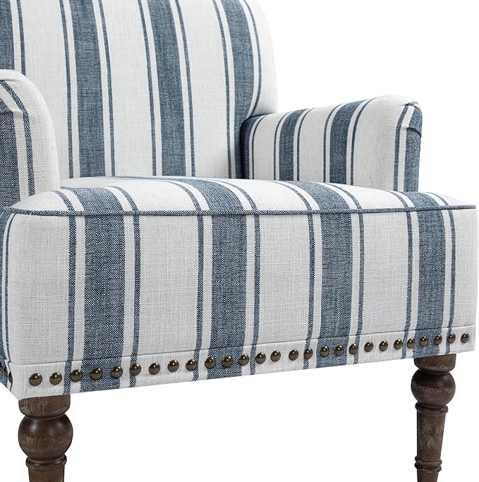UIXE Stripe Accent Chair Arm Chair, Modern Nailhead Trim Club Armchair with Wood Legs, Comfy Living Room Single Sofa Reading Seat Bedroom Side Seating for Home Office, Dark Blue