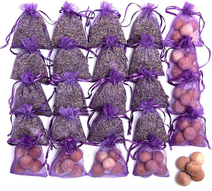 Pack of 24 Lavender Cedar Sachets Bag - 16 Lavender, 8 Cedar for Closet, Drawer, Dresser, Wardrobe and More, LV-D-LC-1