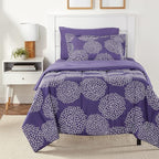 Amazon Basics Twin/Twin XL Comforter Set with Sheets, 5-Piece Purple Floral Bedding, Lightweight Microfiber Bed-in-a-Bag