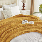 Carriediosa Chunky Knit Throw Blanket 60" X 80" Twin, 100% Hand Made Large Chenille Loop Yarn Soft Fluffy Throws for Couch Sofa Bed, Big Crochet Cozy Heavy Thick Cable Woven Blanket, Yellow