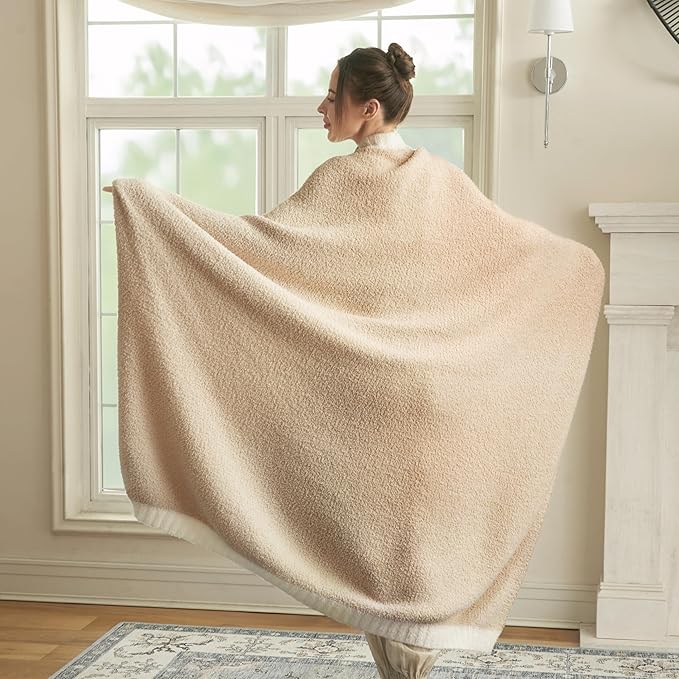 Joiedomi Throw Blanket for Couch Bed, Light Camel Knitted Blankets Gifts for Women Mom Girls, Cozy Cute Soft Throw Home Room Decor Aesthetic for Women Mothers Birthday Gifts 50x60 Inches