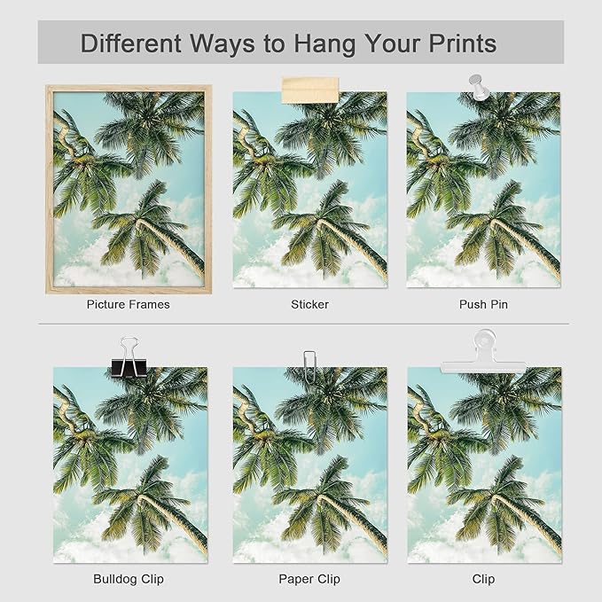 SIGNWIN Poster Bathroom Decor 11"x14"x 4, Wall Art Room Decor Multicolor for Living Room, Bedroom, Office White Topical Teal Sky Palm Tree Beach Ocean Seaside Nature Wilderness Realism Landscape