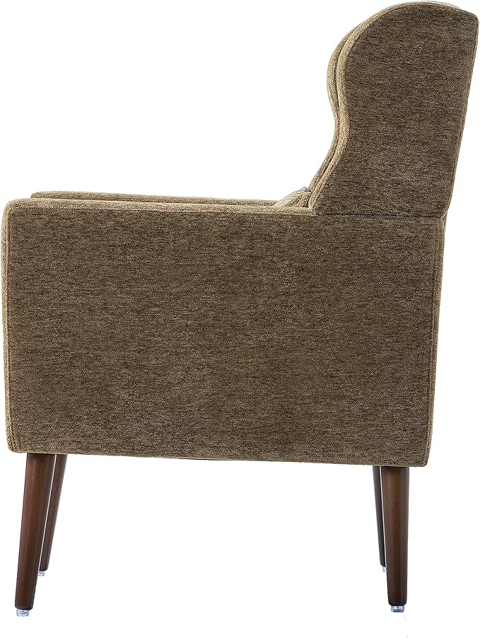 Accent Chair, Comfy Upholstered Living Room Chairs with High Tufted Backrest and Pillow, Wingback Reading Chair with Solid Wood Legs for Bedroom/Office, Chenille Fabric, Olive Green